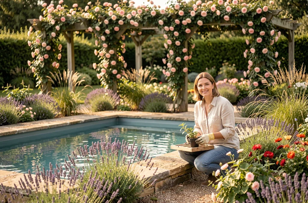 Jardin paysager avec piscine intégrée réalisé par Murmures De Jardin dans les Pyrénées-Atlantiques